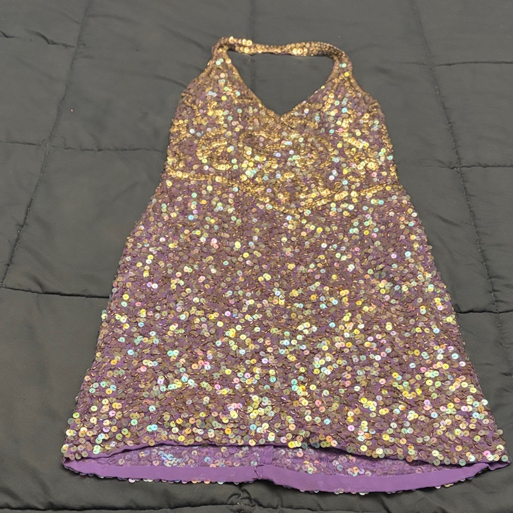 Sparkling Purple Sequin Halter Dress